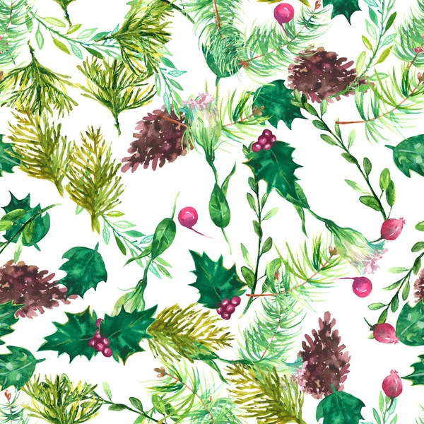 Natal padrão de aquarela botânica — Fotografia de Stock