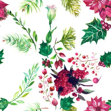 Noel botanik suluboya desen