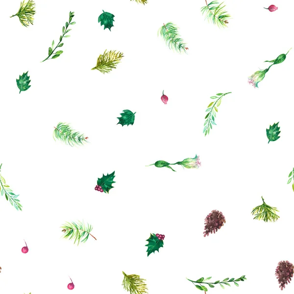 Vánoční botanické akvarel vzor — Stock fotografie