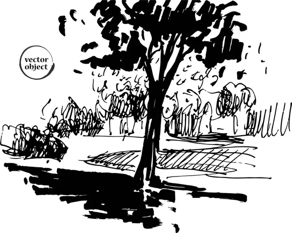 Чернильная иллюстрация растущих деревьев с травой . — стоковый вектор