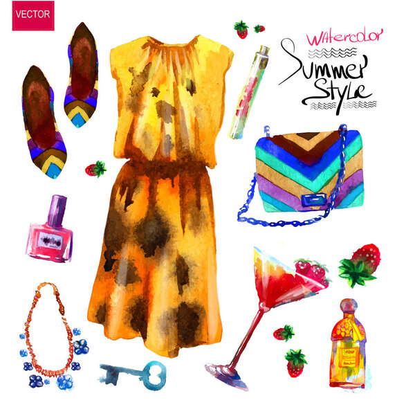 набор модный вид, акварель
