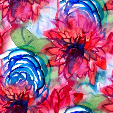 Suluboya çiçek desenli. Beyaz arka plan üzerinde mor ve Pembe buket ile Seamless modeli. Çayır çiçekler