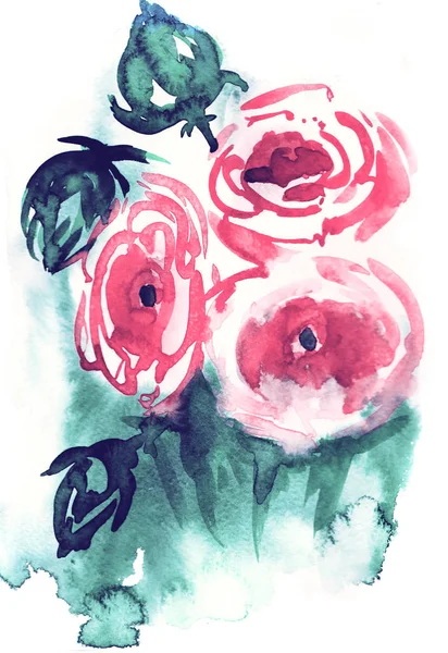 Aquarelle et illustration à l'encre de fleurs florales. Sumi-e, peinture u-sin . — Photo