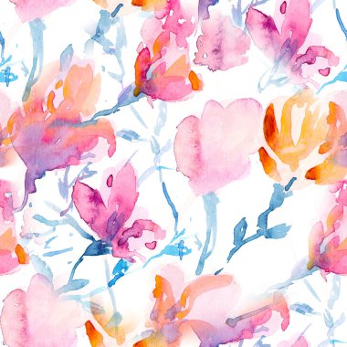 Sakura ve magnolies suluboya tarzında ile sorunsuz çiçek desenli