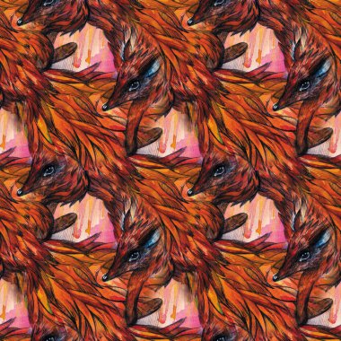 Suluboya fox ile Seamless modeli. Hayvan ile çizilmiş illüstrasyon.