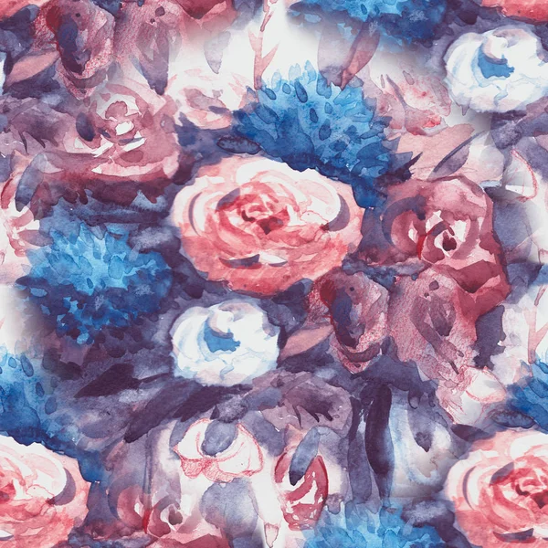 Naadloze patroon met aquarel rose en pioen. Illustratie. — Stockfoto
