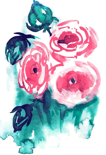 Vektor Aquarell und Tusche Illustration von Blütenblumen. sumi-e, u-sin Malerei. — Stockvektor