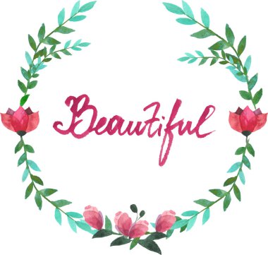 Vektör suluboya oval çerçeve çiçek ve yaprakları.