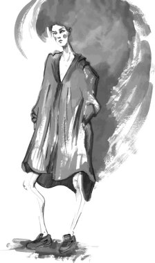 Vektör çizimi-style.watercolor resimde kız moda.