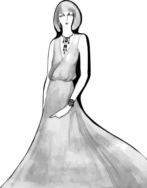 Vector Elegante dama. Ilustración vintage .watercolor — Vector de stock