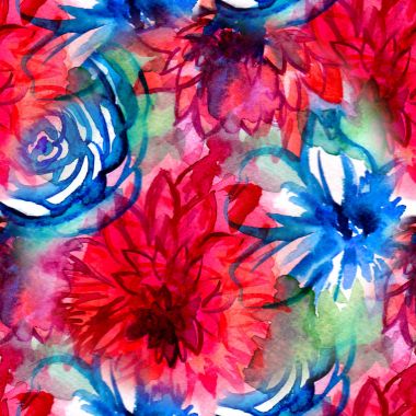 Suluboya çiçek desenli. Beyaz arka plan üzerinde mor ve Pembe buket ile Seamless modeli. Çayır çiçekler