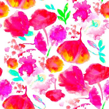 Sorunsuz arka plan deseni haşhaş, Peygamber, lily, papatya, gül yaprakları ve beyaz uğur böceği ile. Elle çizilmiş