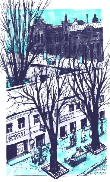 Hand drawn City Sketch for your design. Over view artistic picture of Odessa. Ukraine