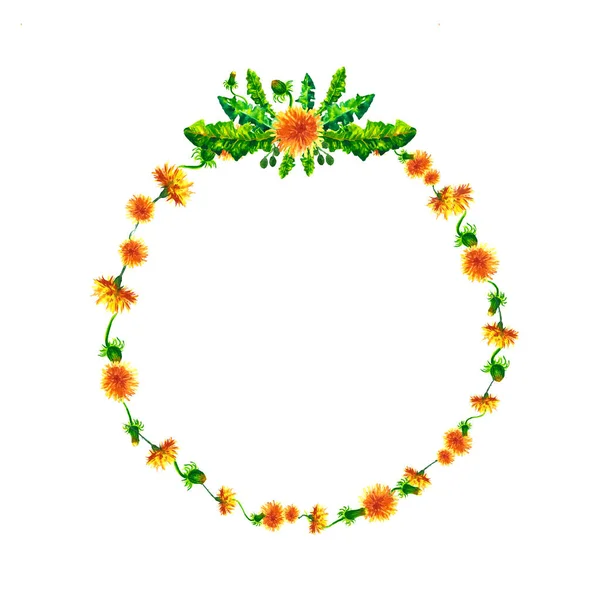 Wreath, circle frame with the watercolor flowers, dandelion fuzzies, hand drawn for wedding design, greeting card or invitation