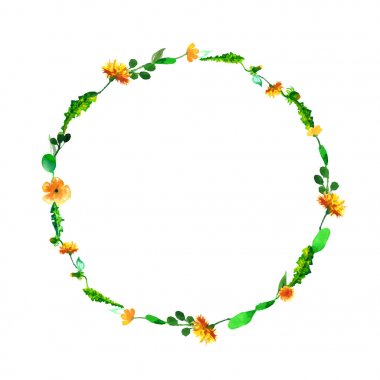 Vektör çelenk, suluboya çiçek, karahindiba fuzzies, elle düğün tasarım, tebrik kartı veya davet için çizilmiş daire çerçeve