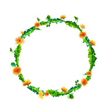 Vektör çelenk, suluboya çiçek, karahindiba fuzzies, elle düğün tasarım, tebrik kartı veya davet için çizilmiş daire çerçeve
