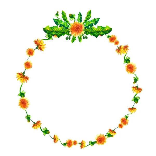 Vector krans, cirkel ram med akvarell blommor, Maskros fuzzies, handritad bröllop design, gratulationskort eller inbjudan — Stock vektor