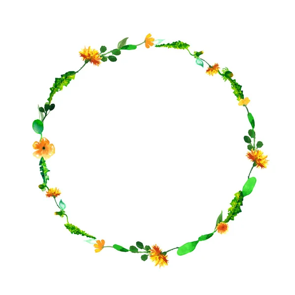 Vector Wreath, circle frame with the watercolor flowers, dandelion fuzzies, hand drawn for wedding design, greeting card or invitation