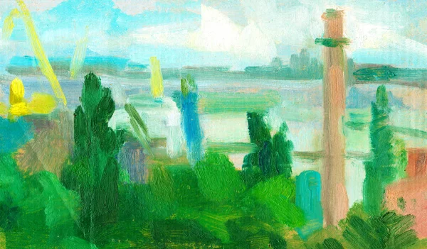 Pintura a óleo Árvores do mar e nuvens. impressionismo moderno — Fotografia de Stock
