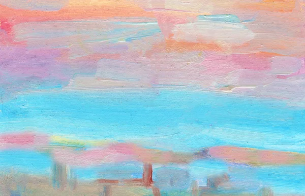 Pintura a óleo do mar, pôr do sol multicolorido no horizonte. abstrato textura de óleo fundo — Fotografia de Stock