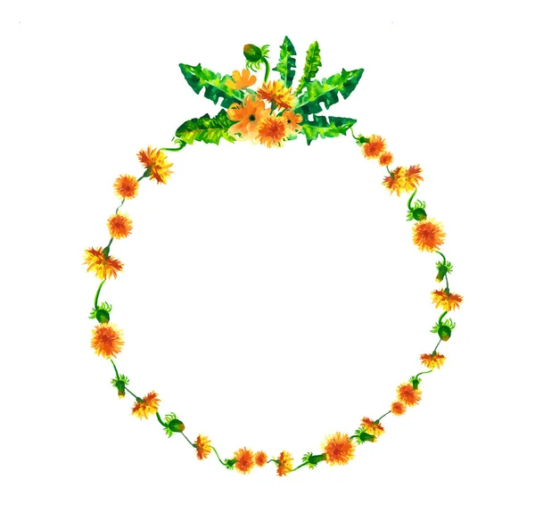 Vector Wreath, circle frame with the watercolor flowers, dandelion fuzzies, hand drawn for wedding design, greeting card or invitation