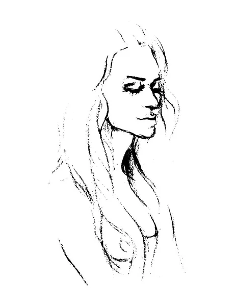Vector-portrett av en naken jente. Tegning med blyant . – stockvektor