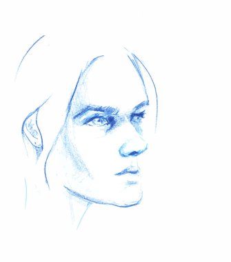 Vektör El, üzerinde bir kız resmi olan kalem çizimi. Kadın portresi.