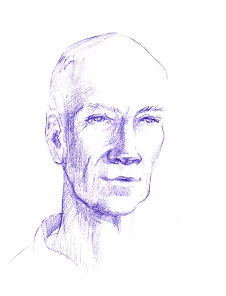 男顔のベクトル図面イラスト。大人の頭は、鉛筆で描かれています。パパの老人夫 — ストックベクタ