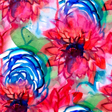 Suluboya vektör çiçek desenli. Beyaz arka plan üzerinde mor ve Pembe buket ile Seamless modeli. Çayır çiçekler