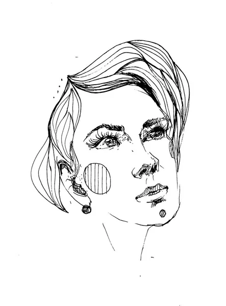 Vektor linje porträtt av ung vacker kvinna — Stock vektor