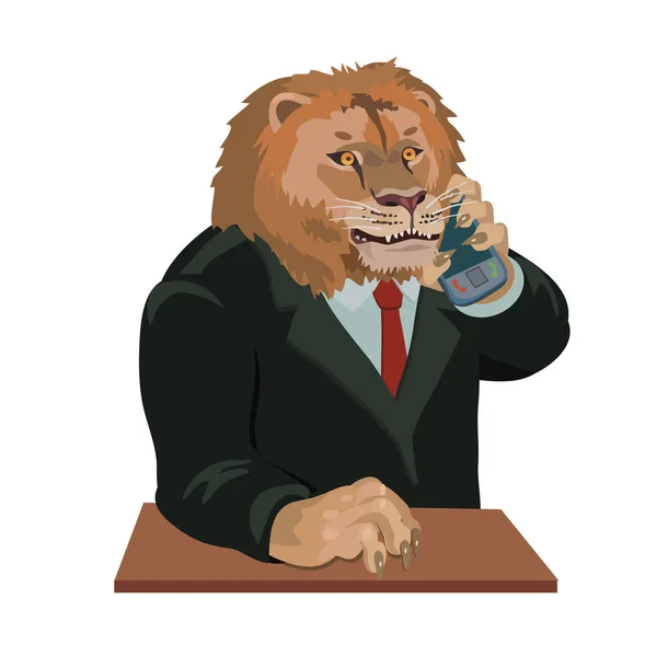 Lion talar i en mobiltelefon — Stock vektor