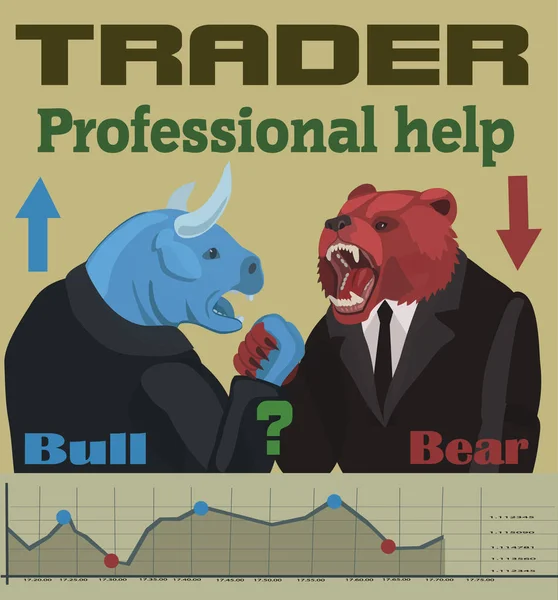 Trading sur le marché boursier taureaux et ours — Image vectorielle
