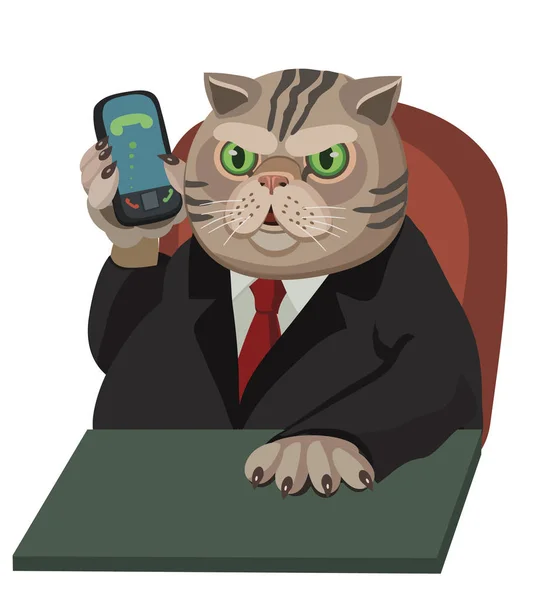 Gato homem gordo falando no celular — Vetor de Stock