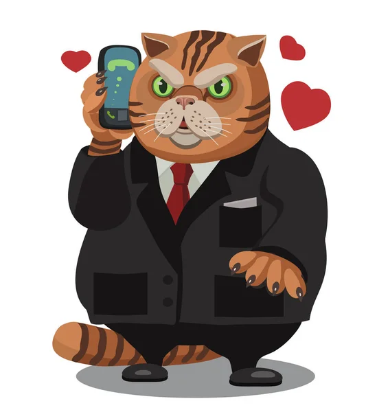 Fildişi çizgili şişman adam cep telefonu üzerinde konuşurken             