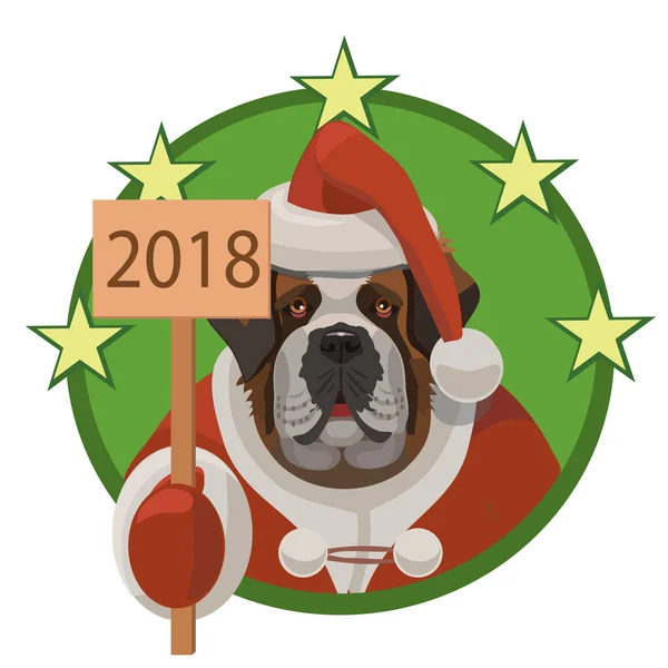 Hund St. Bernard gott nytt år 2018 — Stock vektor