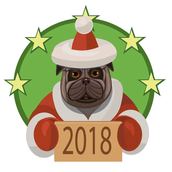 Cão pug feliz ano novo 2018 — Vetor de Stock