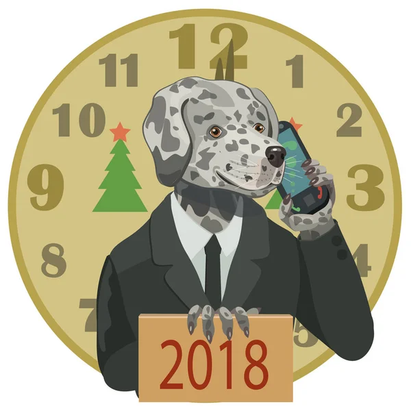 Köpek Dalmaçyalı ile telefon mutlu yeni yıl 2018