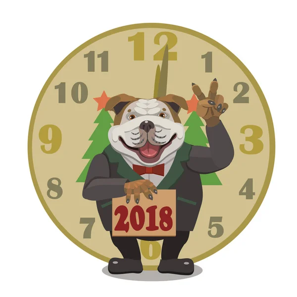 Kutya bulldog watch boldog új év 2018 — Stock Vector