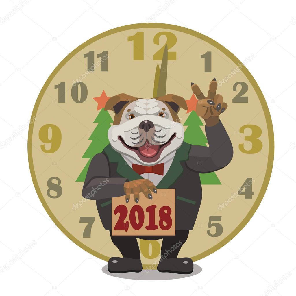  Dog bulldog watch happy new year 2018