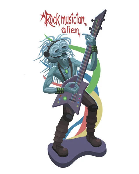 Rock Musician Alien Plays Guitar Rock Musician Plays Alien Guitar — стоковый вектор