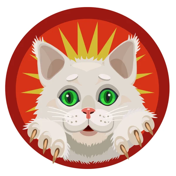 Beyaz Tüylü Kedi Yavrusu Yeşil Gözleri Neşeli Meraklı Bakışları Kırmızı — Stok Vektör