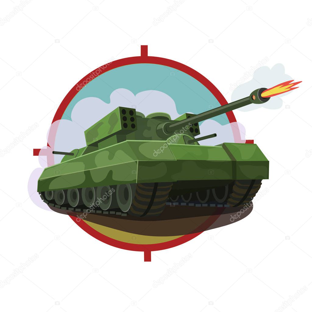 Armored tank with a rocket launcher, equipped with machine guns around the tank and disguised as combat maneuvers and firing missiles at the enemy