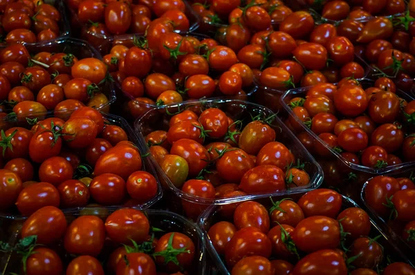 Tomates Cherry Las Cajas Para Venta Mercado Local —  Fotos de Stock