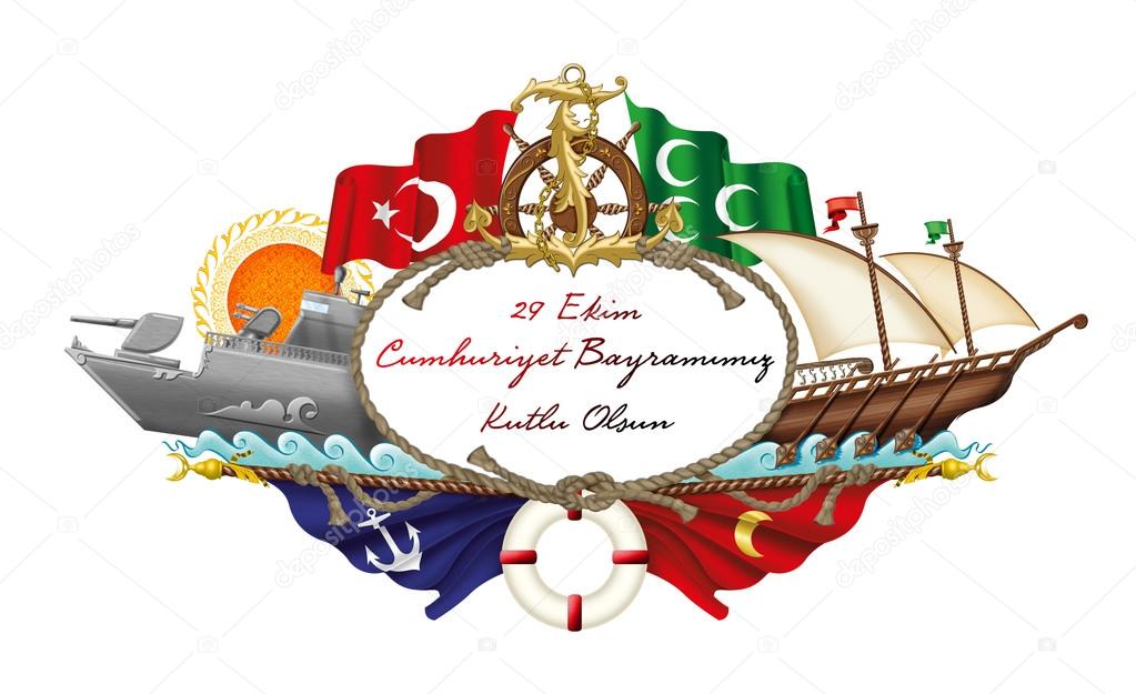 Illustration; Turkish October 29 Republic Day. Turkish Maritime Icons.