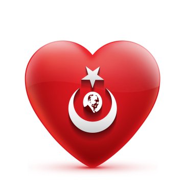 Kırmızı kalp ikonik Türk bayrağı ve Atatürk silueti