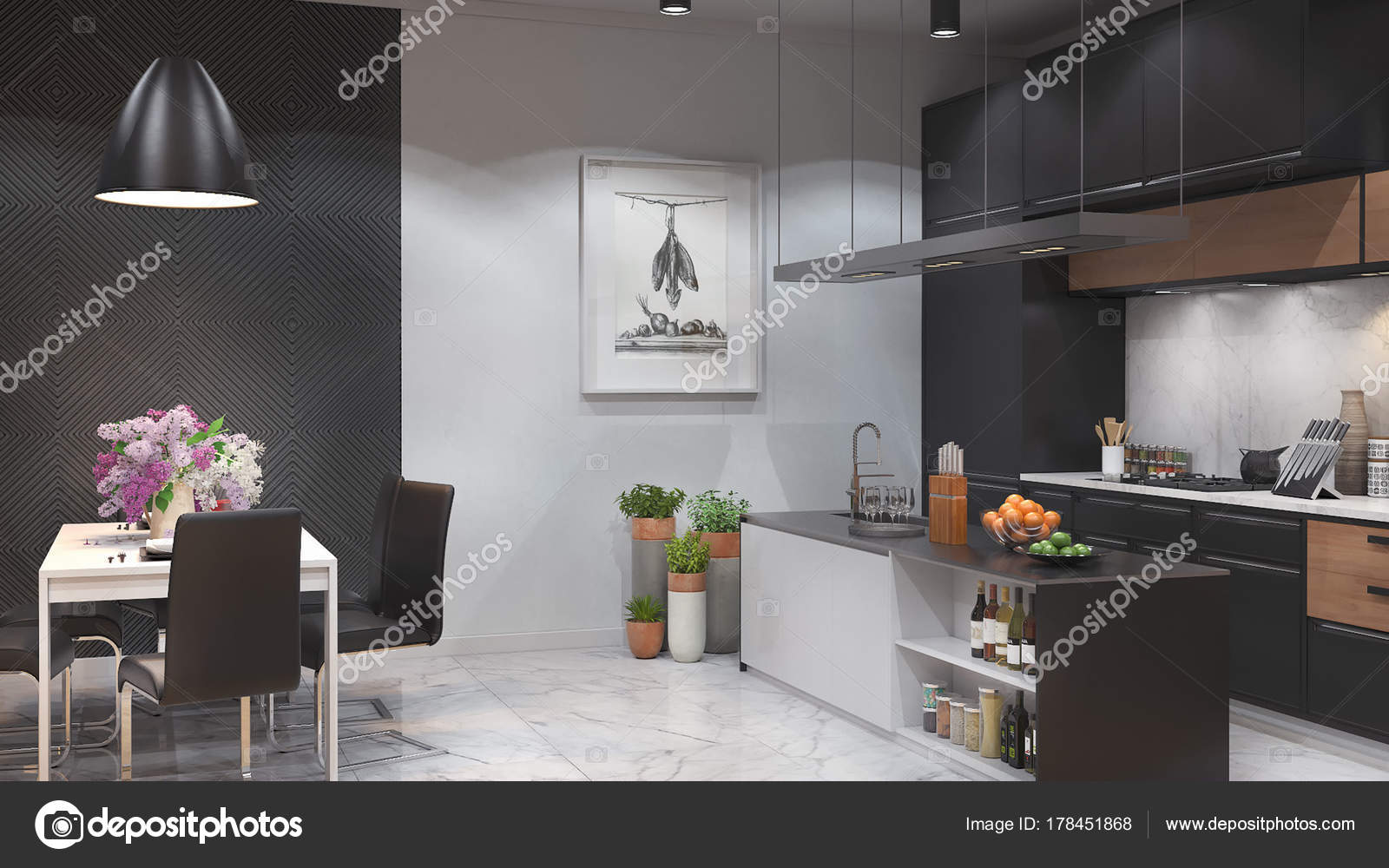 Modern Kitchen Design Autodesk 3ds Max Vray Stock Photo