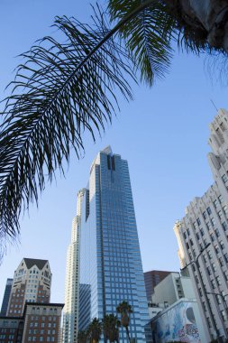 Mavi gökyüzü arka plan üzerinde gökdelendir. 