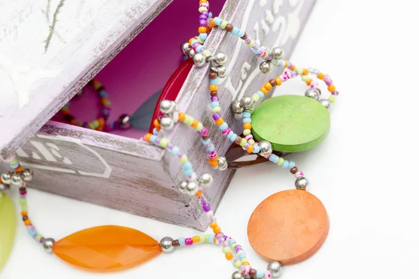 Wooden beads close-up is on the table. — Stock Photo, Image