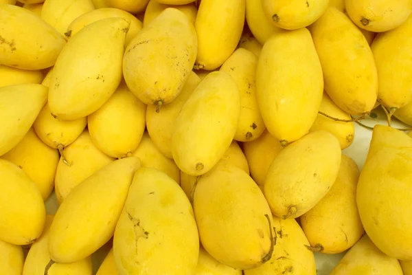 Bakgrund med gula Mango närbild Stockfoto