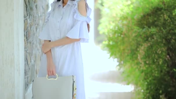 Beautiful female fashion model in summer dress — Stock Video